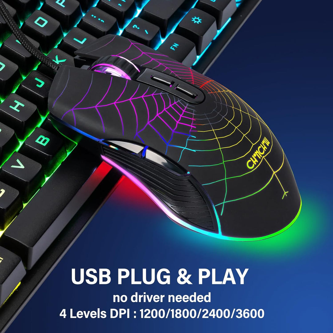 CHONCHOW Kabelgebundene Gaming-Tastatur und -Maus für Mac PC PS5 PS4 Xbox One Gamer, RGB-Hintergrund