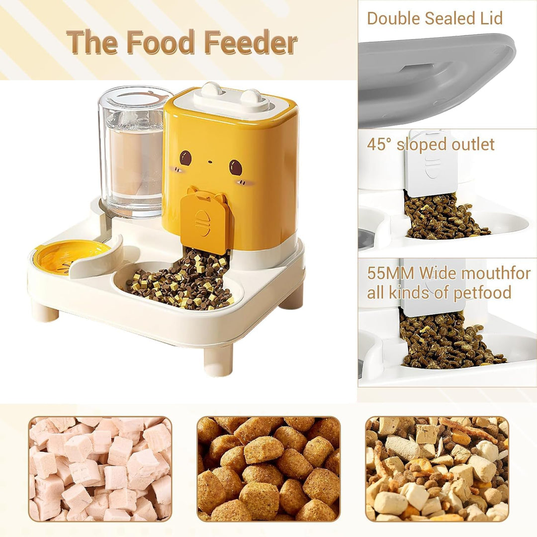 Wasserspender Futterspender für Katze und Hund, 2-In-1 Automatischer Trockenfutterspender, Automátic