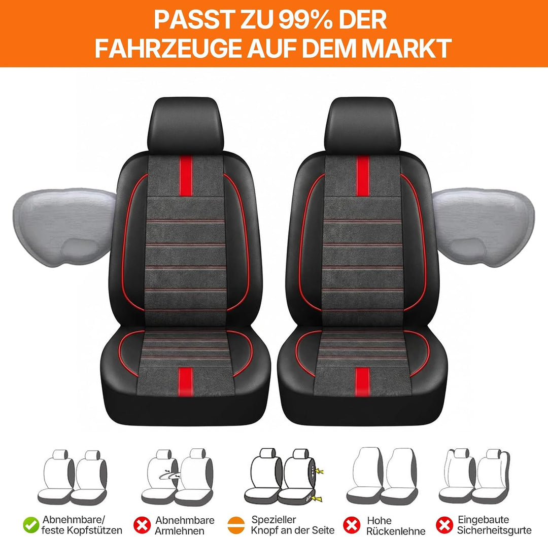 TOYOUN Klassische Vordersitzbezüge, aus PU-Leder, Paar Vordersitzbezüge, universell, Airbag-kompatib