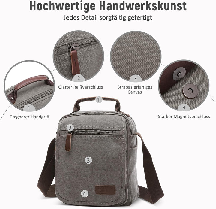 DORRISO Vintage Herren Umhängetasche Lässig Schultertaschen für 10.9 Zoll iPad mit Griff Mehrere Tas