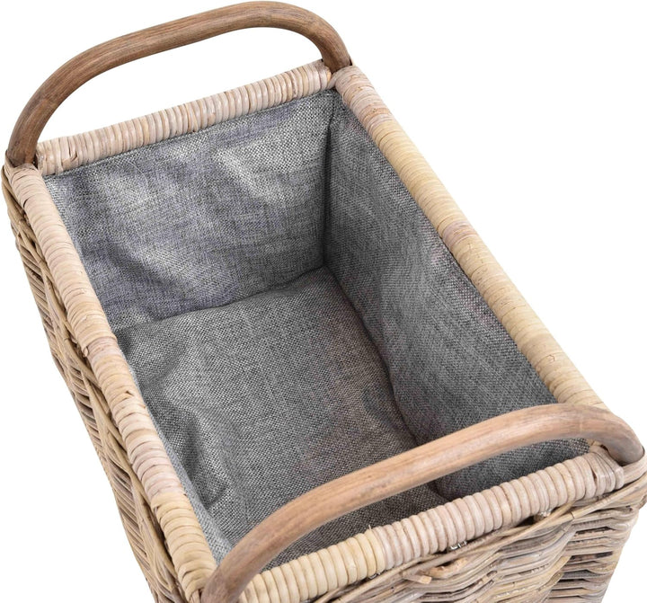 Holz Tragekorb mit Griffen Holzkorb mit Inlett Aufbewahrung Rattan Korb mit Henkel (Grau Natur, Klei