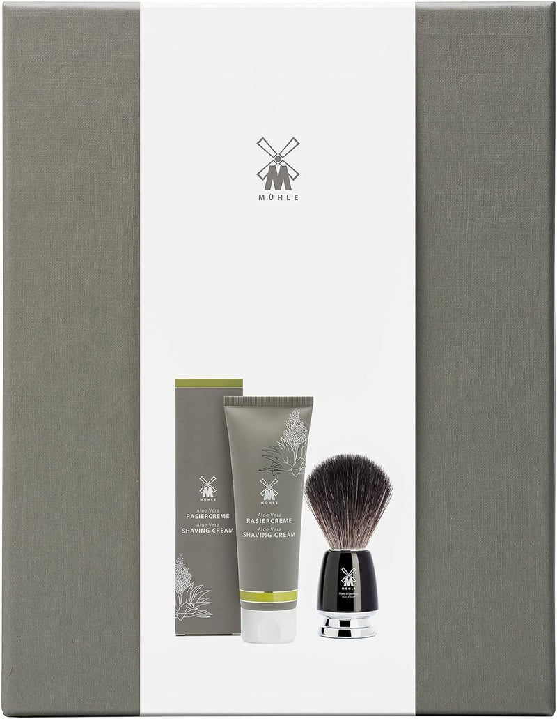 MÜHLE Starterset - Rasierpinsel Rytmo Black Fibre und Rasiercreme Aloe Vera