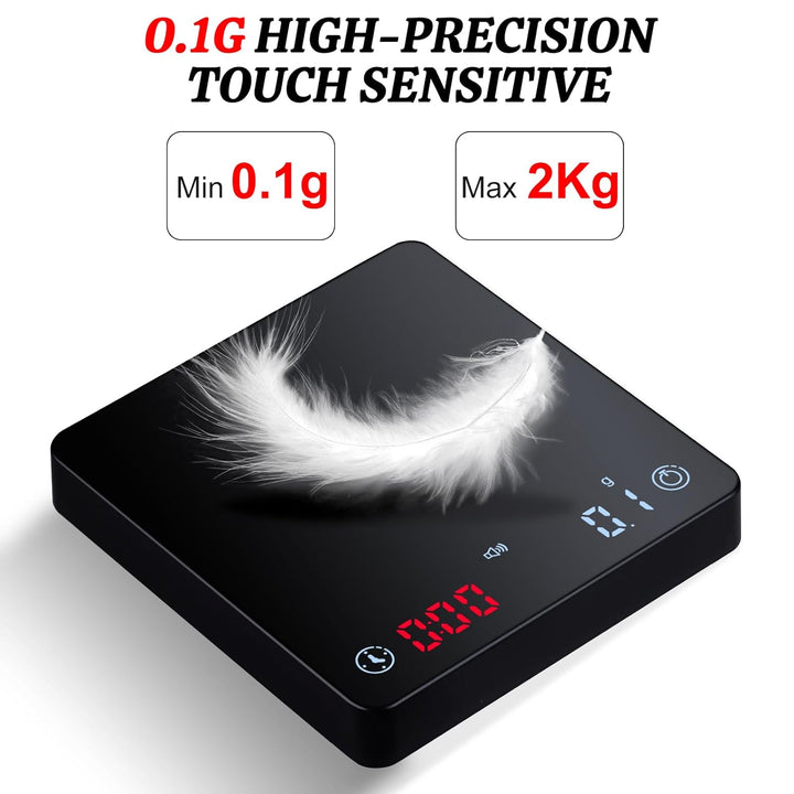 Mini Kaffeewaage mit Timer, Hochpräzise 2kg/0.1g Digitale Küchenwaage für Espresso & Kaffeezubereitu