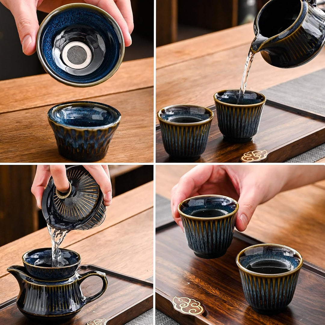 Chinesisches Gongfu-Tee-Set aus Porzellan, 10 Stück Schönes Keramik Teekannen-Set mit Teebereiter un