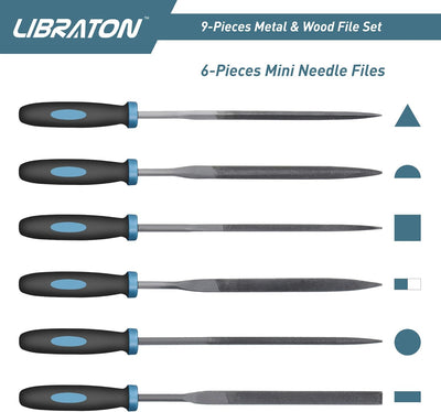 LIBRATON Feilen Set, Werkstattfeile Satz 9 tlg. Feilenset Metall Set Feilensatz inkl. Flachfeile Hal