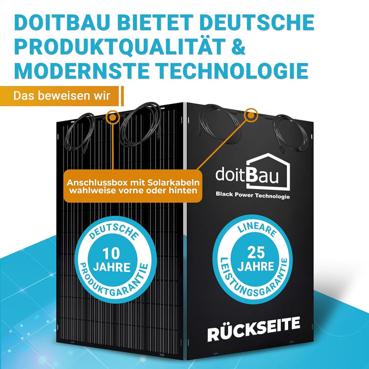 doitBau flexibles Solarmodul 200 W Full-Black mit Rückbox – ultradünn 2 mm, 1,9 kg – 1352 × 770 mm f