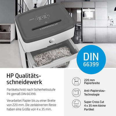 HP OneShred 18CC, Aktenvernichter, Sicherheitsstufe P-4, Cross Cut, 18 Blatt, 2805 weiss 18 Blatt Cr