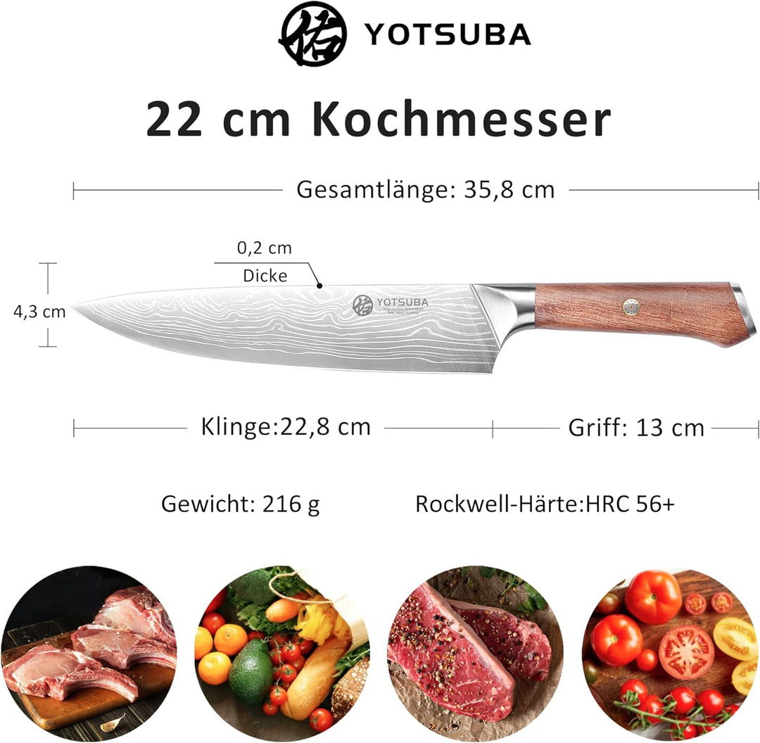 YOTSUBA Kochmesser, Profi Japanisches Küchenmesser Messer 22CM Chefmesser Allzweckmesser aus hochwer