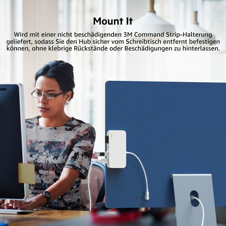 Belkin 6-in-1-USB-C-Hub, rückseitig montierbare Dockingstation für iMac 24″ mit SD-/microSD-Kartenle