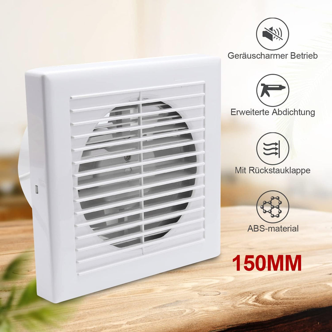 Randaco Badlüfter Ø 150mm Wandventilator Mit Ruckstauklappe Badventilator, Leise Weiss Ventilator, f