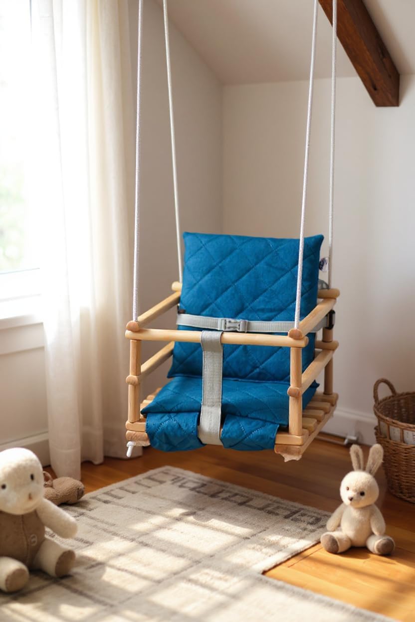 Holz Babyschaukel Kinderschaukel Holz Babywippe Zimmerschaukel Stoff Babysitz Baby Schaukel zum Aufh