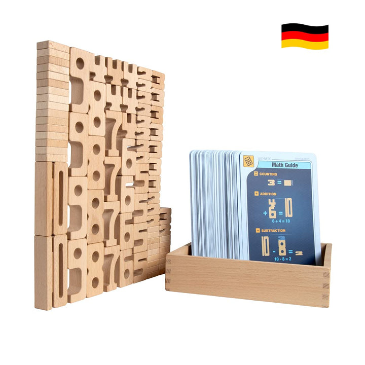 SumBlox Mini (Basic Set) - 80 Holz Bausteine aus massiver Buche - Premium Zahlenbausteine Montessori