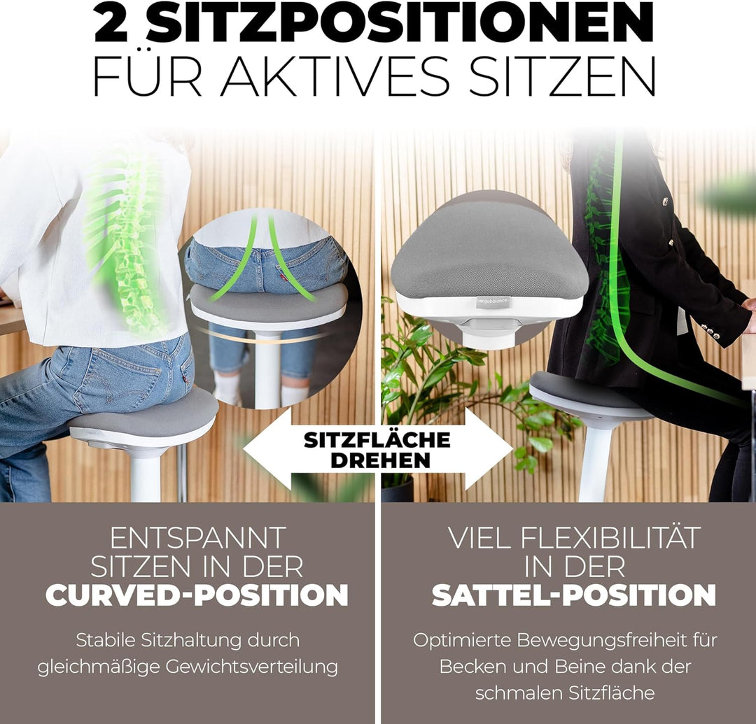 Ergonomischer Bürohocker [2 Sitzpositionen] höhenverstellbarer Sattelhocker [43–63 cm] Sitzhocker fü