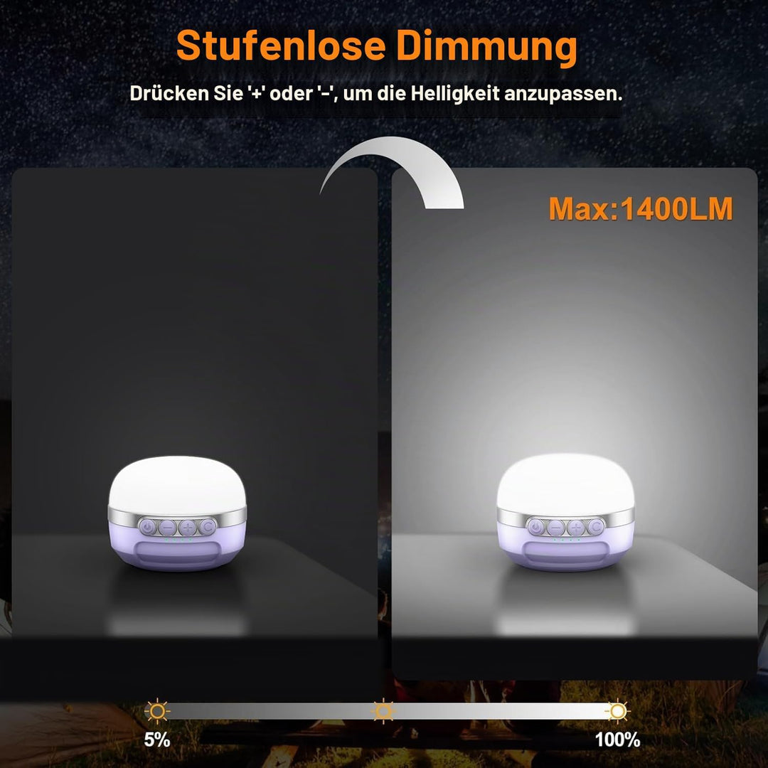 LED Campinglampe, 10400mAh Akku Aufladbar RGB Farblichtwechsel, Stufenlos Dimmbare, Magnetische Camp