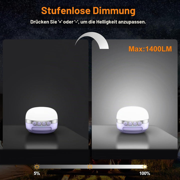 LED Campinglampe, 10400mAh Akku Aufladbar RGB Farblichtwechsel, Stufenlos Dimmbare, Magnetische Camp