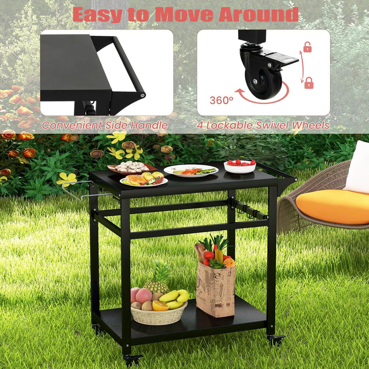 KOMFOTTEU Servierwagen Grillwagen Metall, Garten Rollwagen mit Arbeitstisch, 2 Ablagen & Haken, Gril