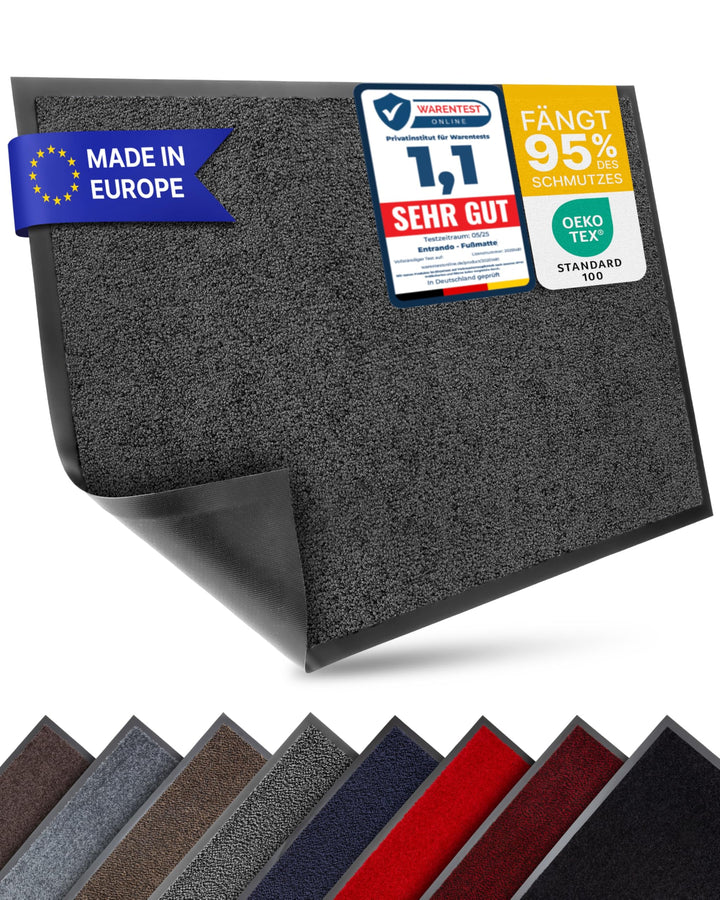 Entrando Fussmatte 40x60 cm rutschfest & farbecht – waschbare Schmutzfangmatte für drinnen & drausse