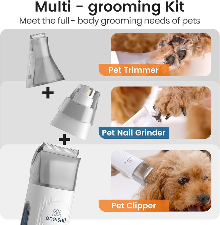 oneisall Hundeschermaschine mit Tierhaar Staubsauger, 7in 1 Profi Haustierpflegeset, leise Schermasc