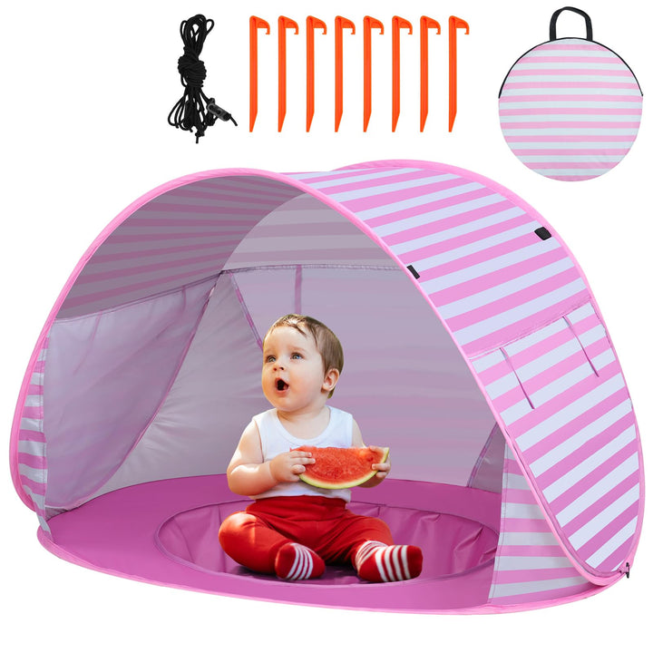 Baby Strandmuschel Pop Up Sonnenschutz Strand mit Minipool, Strandzelt UV Schutz, Atmungsaktiv Porta