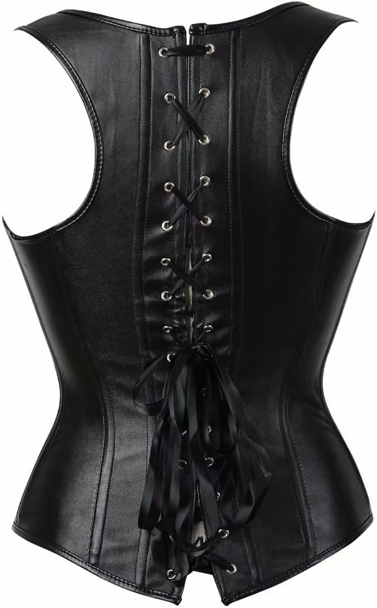 Corsage Korsett Gothic Bustier mit träger Leder Vollbrust Steampunk top Burlesque Halloween XXS Schw