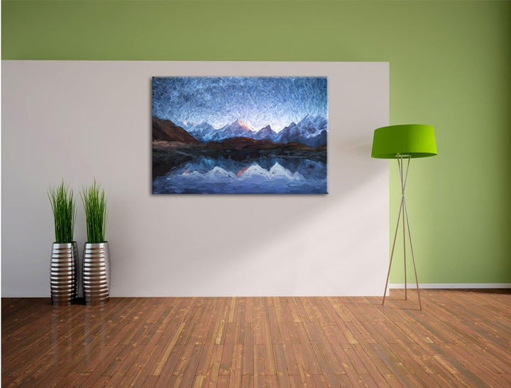 Pixxprint Sternenhimmel über dem Gebirge als Leinwandbild/Grösse: 100x70 cm/Wandbild/Kunstdruck/fert