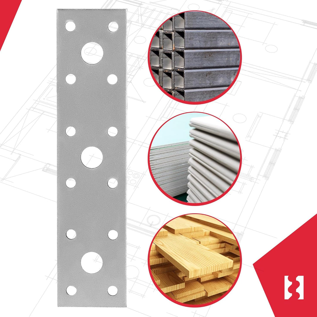 KOTARBAU® 9er Set Flachverbinder 150 mm x 35 mm Lochplatte Verzinkt Silber Holzverbinder Innen – Aus