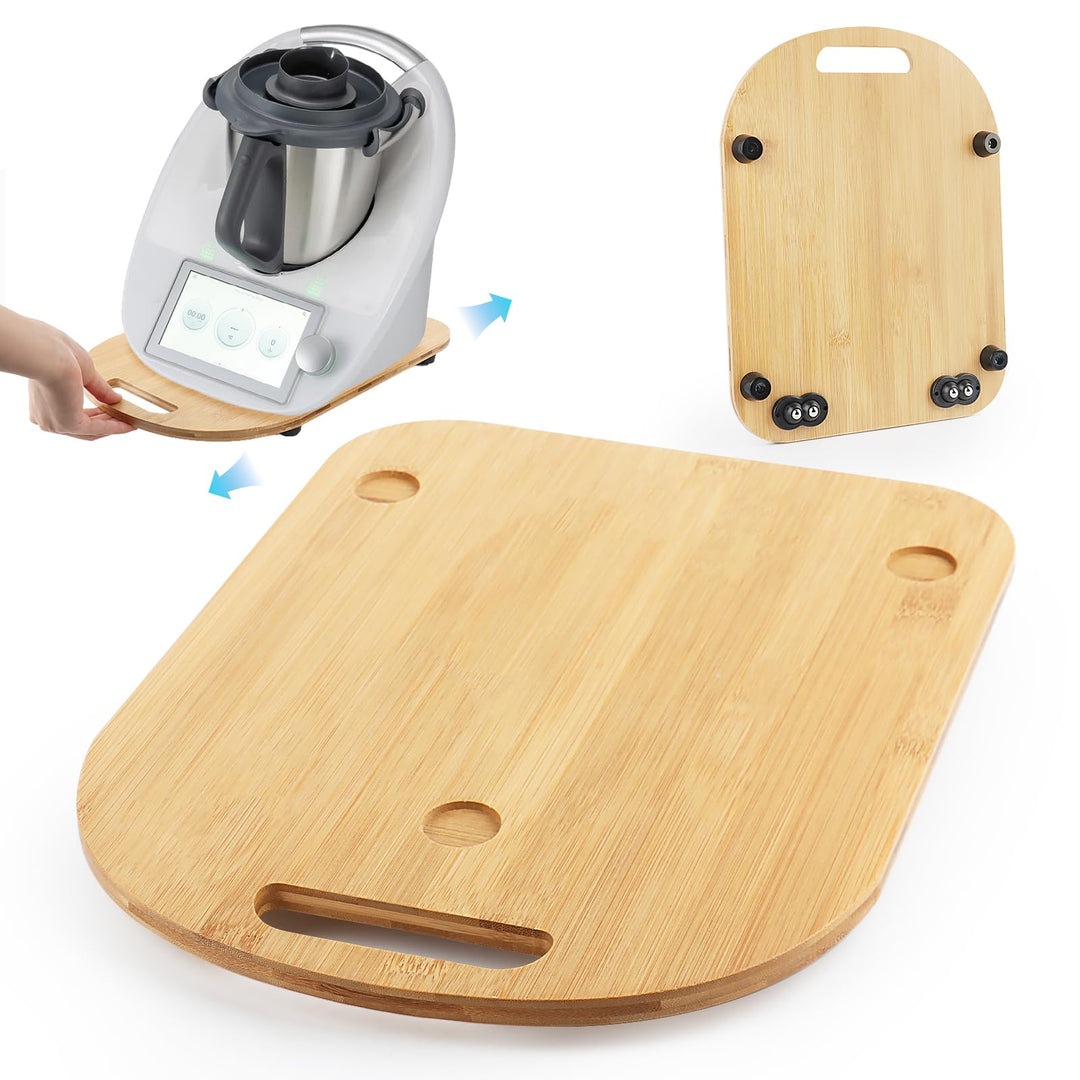 Gleitbrett für Thermomix TM6 / TM5, Holz Brett mit Rollen, Gleitbrett Zubehör mit Handgriff, Rollbre