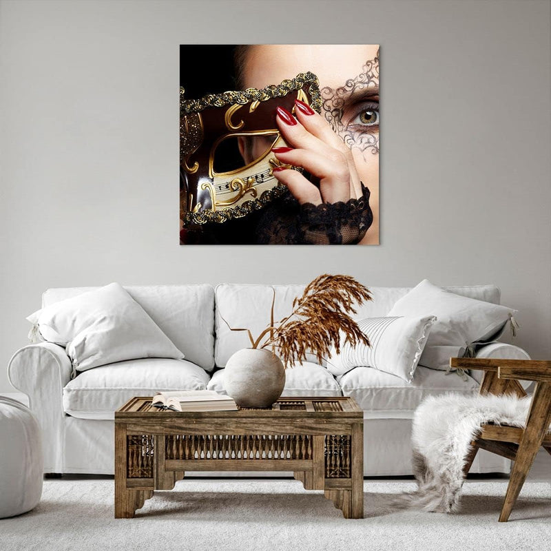 ARTTOR Bilder auf Leinwand 70x70cm Leinwandbild Frau Mode Venedig Maske Gross Wanddeko Bild Schlafzi