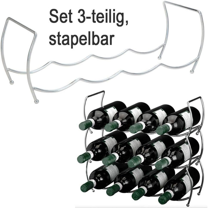 zeitzone Weinregal Flaschenregal Stapelbar Chrom 3-er Set für 12 Flaschen Metall