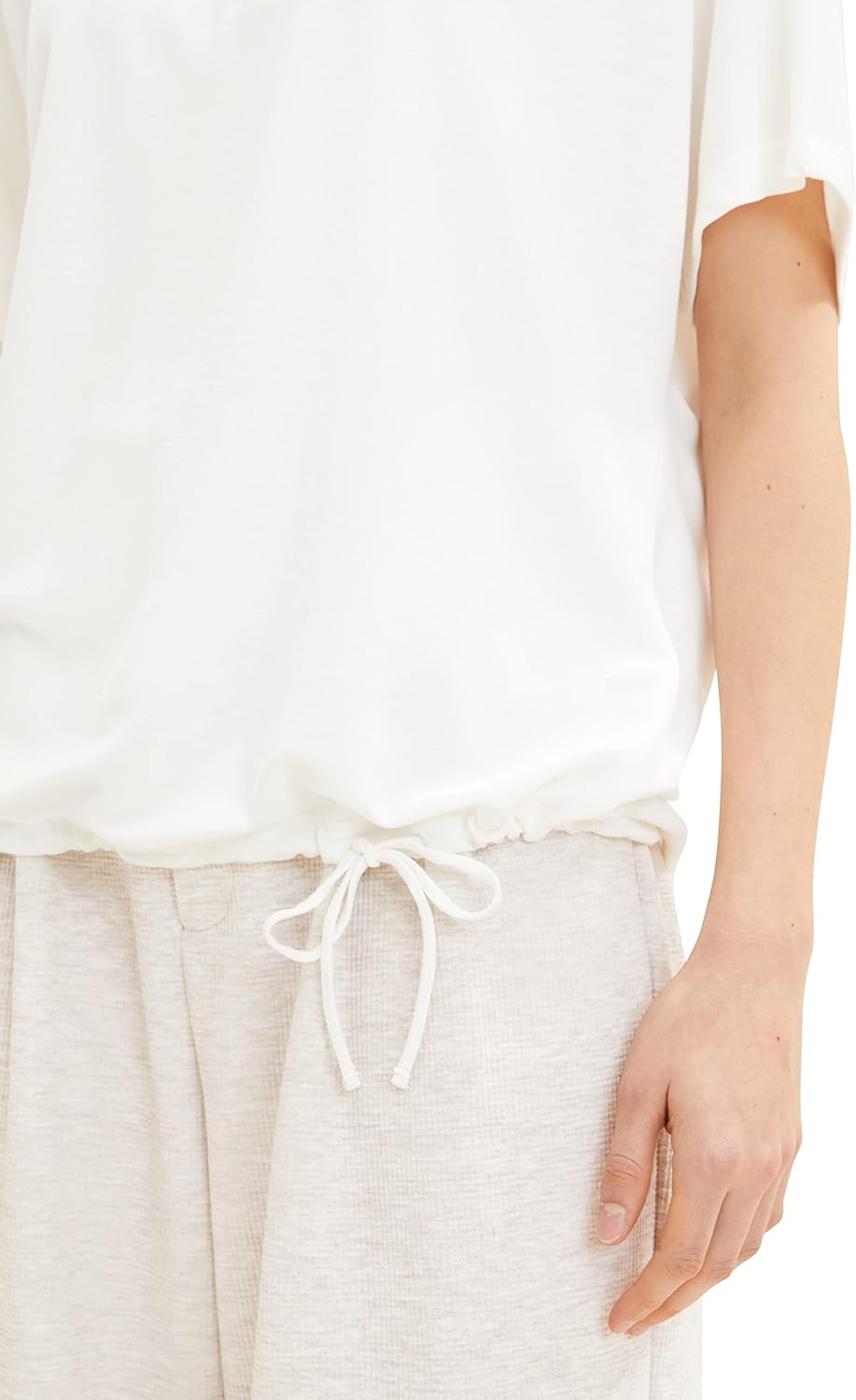 TOM TAILOR Damen Basic T-Shirt mit Bindedetail S 10315 - Whisper White, S 10315 - Whisper White