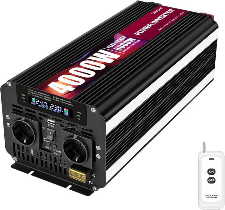 LVYUAN Wechselrichter 24V 230V 4000W /8000W Konverter Spannungswandler mit Kabelloser Fernbedienung,