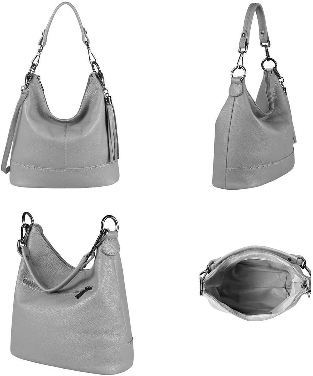 ITALYSHOP24 OBC Made in Italy Damen Leder Tasche Umhängetasche Shopper Schultertasche Handtasche Cro