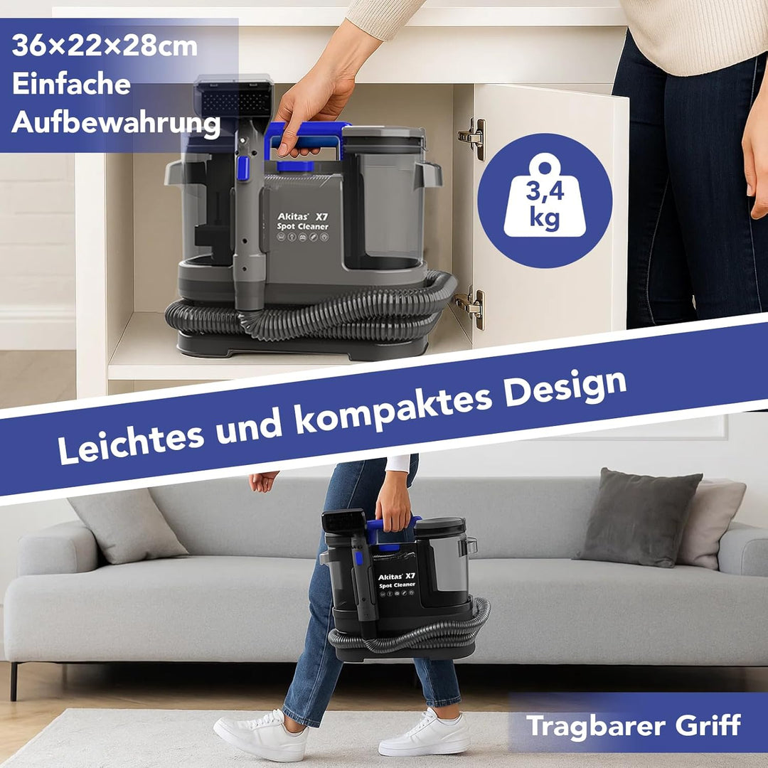 Akitas X7 600W Waschsauger, Polsterreiniger Gerät, 2-Tank Nasssauger, Selbstreinigung, Leicht für Ti