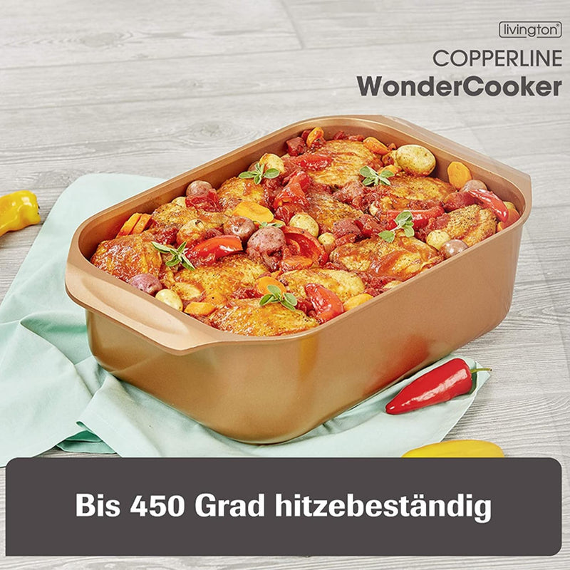 Livington Copperline WonderCooker – 14-in-1 Küchenset – Auflaufform, Grillpfanne, Bräter, Slow Cooke