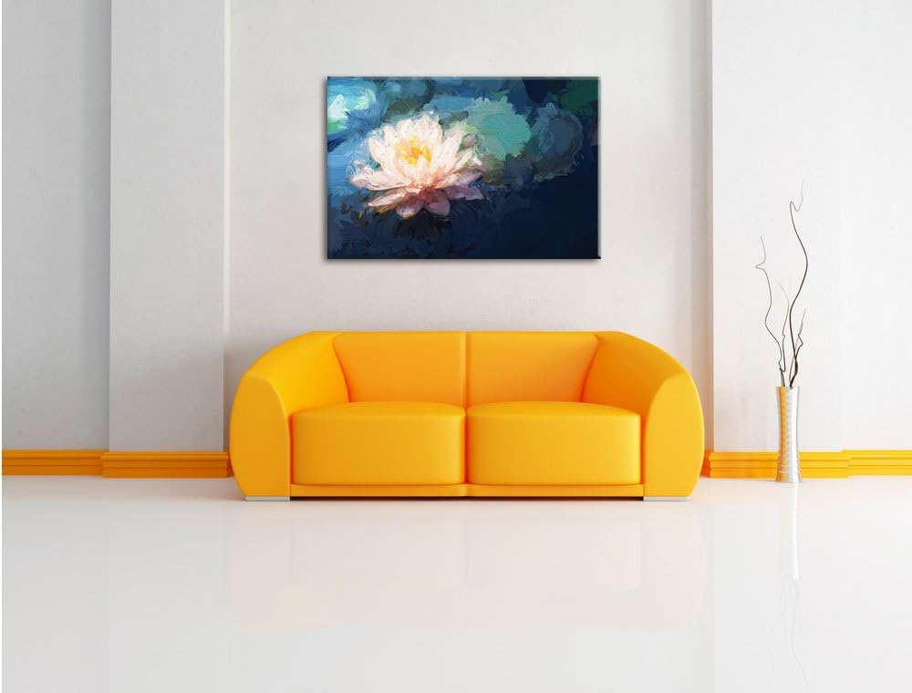 Pixxprint Lotusblume in Teich / 100x70cm Leinwandbild bespannt auf Holzrahmen/Wandbild Kunstdruck De