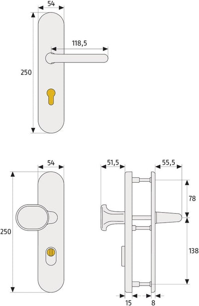 ABUS Tür-Schutzbeschlag HLZS814 F1 aluminium mit Zylinderschutz rund 37404 F1 Aluminium Wechselgarni