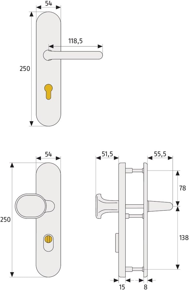 ABUS Tür-Schutzbeschlag HLZS814 MS messing mit Zylinderschutz rund 12245 F3 Silber Wechselgarnitur,