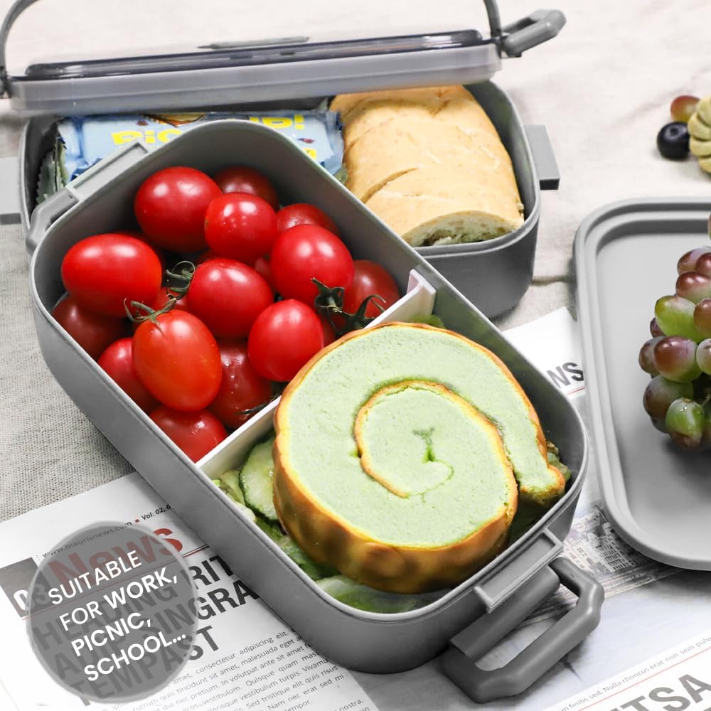 Bugucat Lunchbox 1600ML, 3 in 1 Bento Box Brotdose Auslaufsicher Luftdichte Brotzeitbox mit Fächern