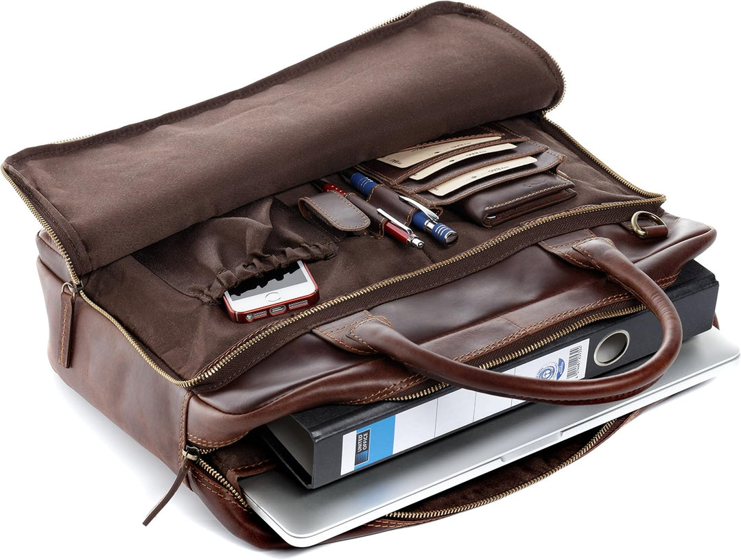 SID &amp; VAIN grosse Laptoptasche echt Leder - 15.4 Zoll Laptop Business-Tasche RYAN XL - Umhängetasche
