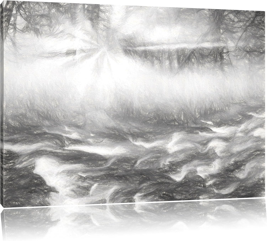 Pixxprint Nebeldickicht im Wald als Leinwandbild/Grösse: 100x70 / Wandbild/Kunstdruck/fertig bespann