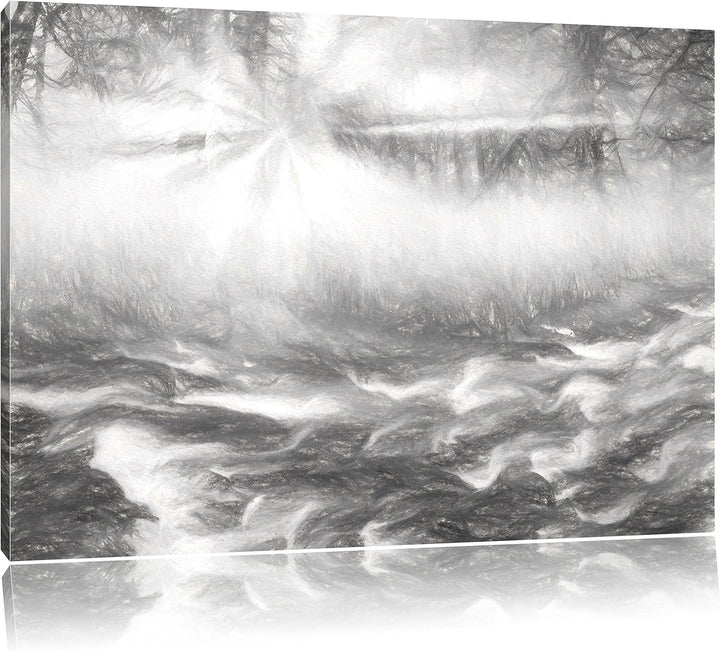 Pixxprint Nebeldickicht im Wald als Leinwandbild/Grösse: 100x70 / Wandbild/Kunstdruck/fertig bespann