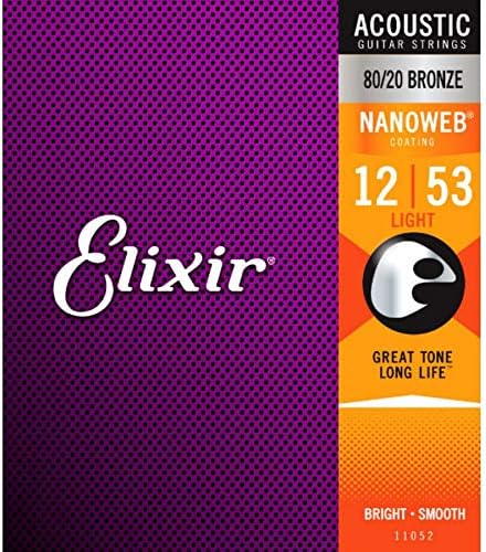 Elixir® Saiten 80/20 Bronze Akustik-Gitarrensaiten mit NANOWEB® Beschichtung, Light (.012-.053) & Sa