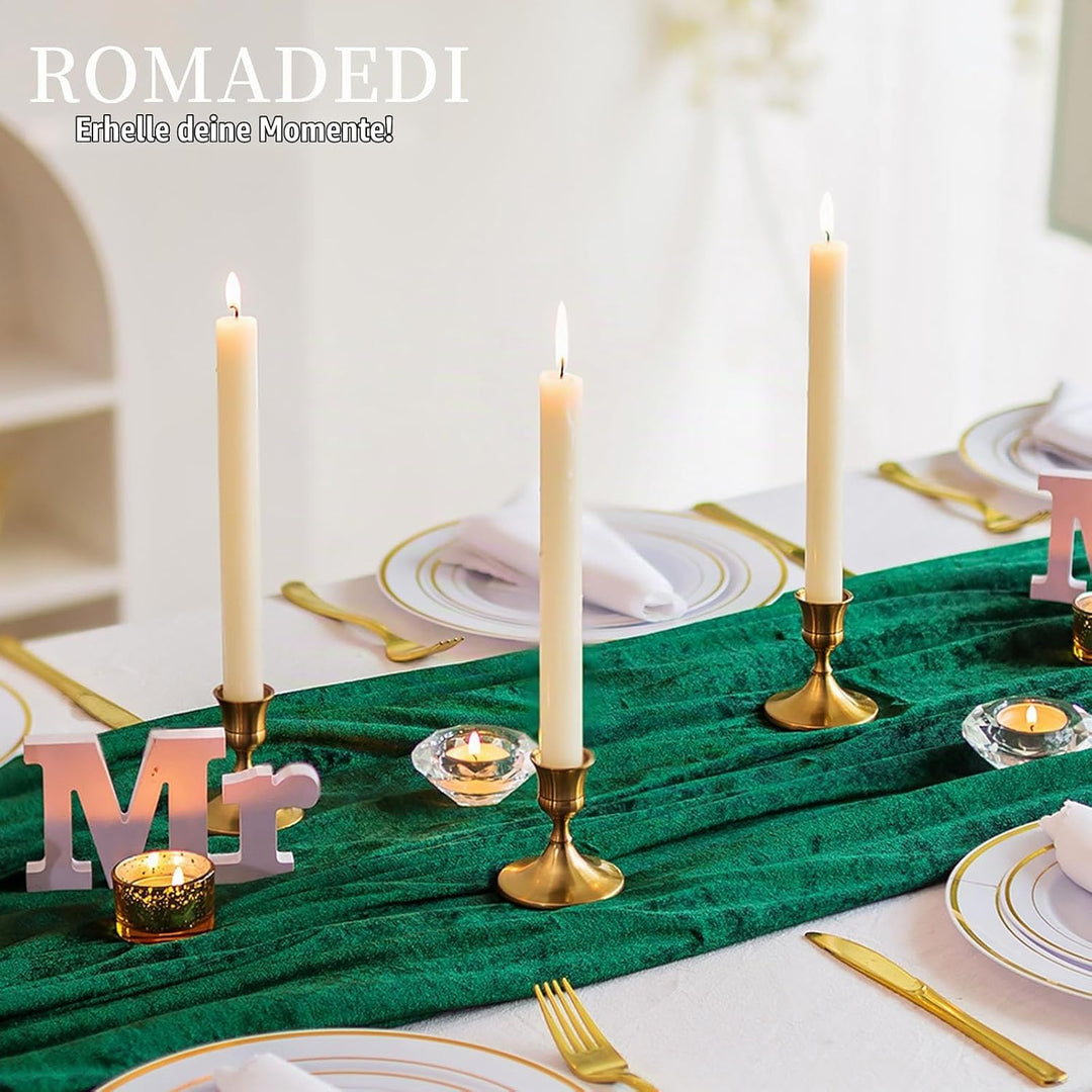 Romadedi Kerzenständer Gold Stabkerzen Tischdeko - 12er Set Klein Kerzenhalter Stabkerze Metall Vint