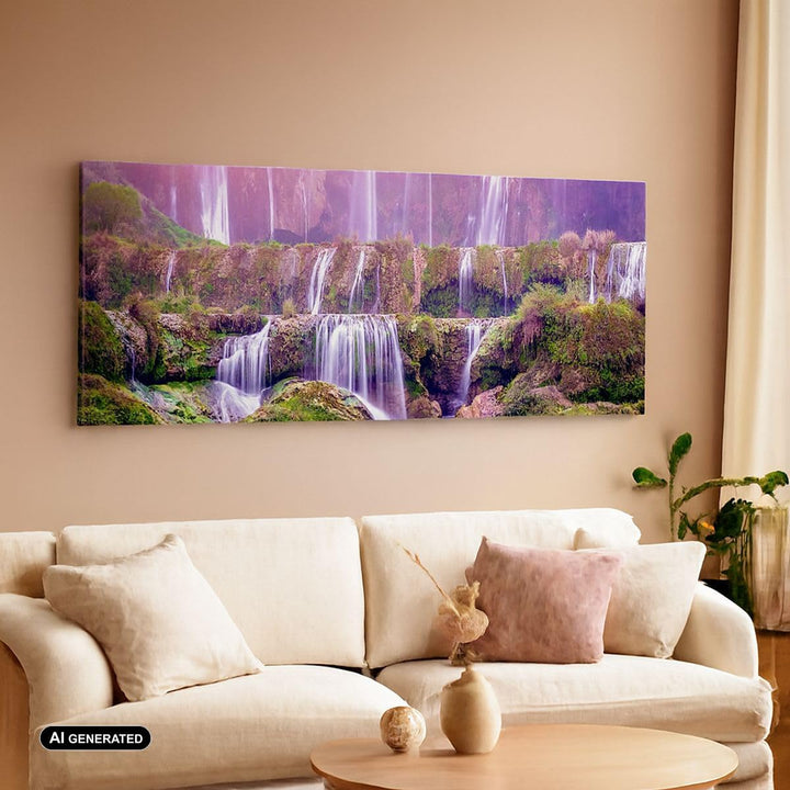 Panorama Bilder auf Leinwand 100x40cm Leinwandbild Wasserfall Natur Gross Wanddeko Bild Schlafzimmer
