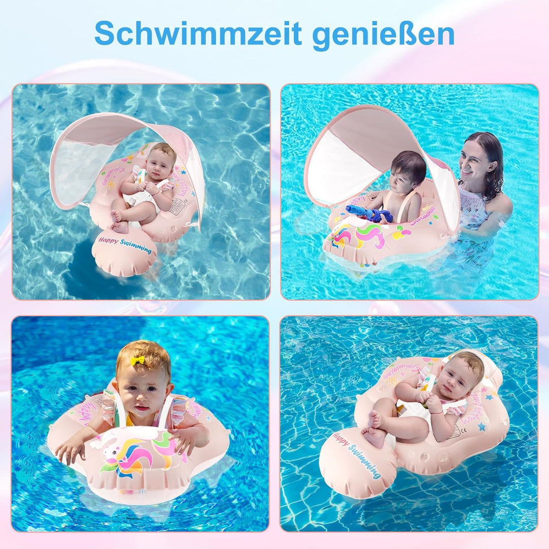 Schwimmring Baby mit Abnehmbarem Sonnendach, mit UPF50+ UV-Schutz, Aufblasbare Swim Float, Verstellb