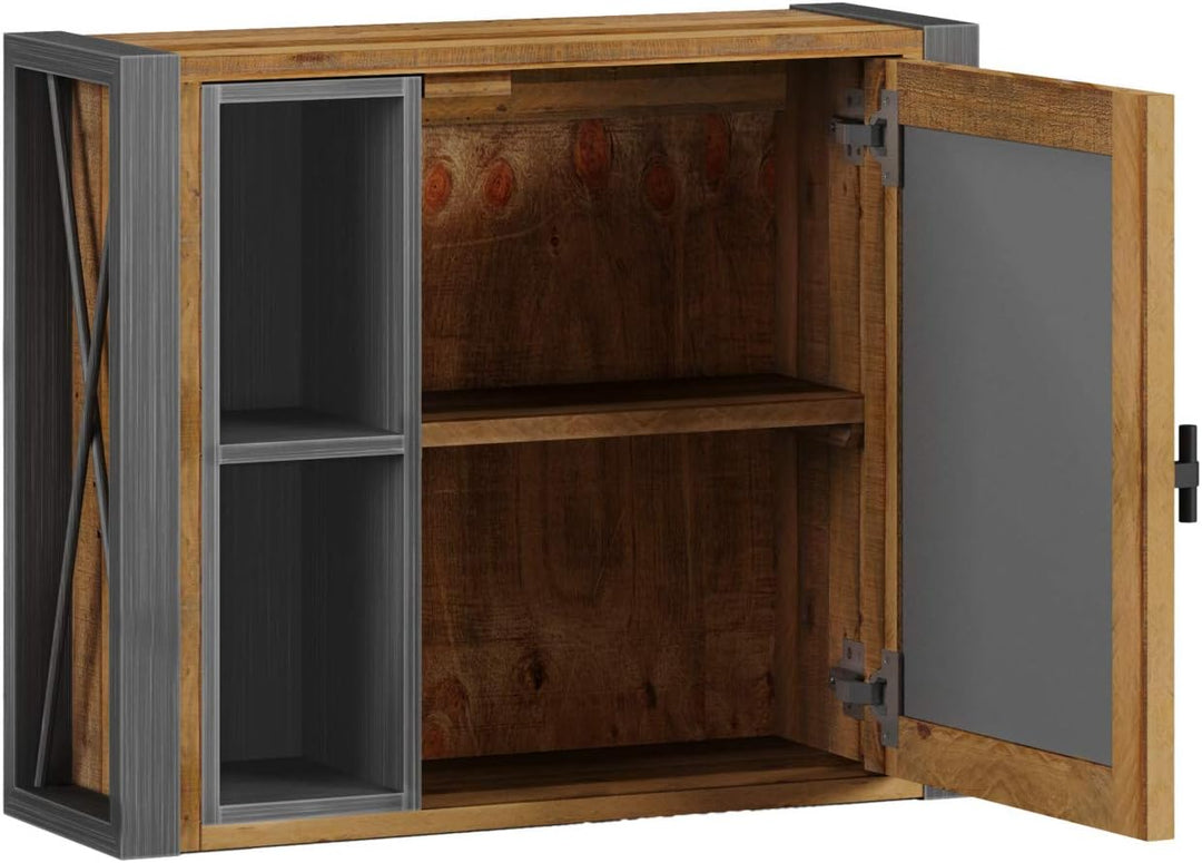 Woodkings® Spiegelschrank Detroit mit Ablage, recycelte Pinie mit Metall Rahmen grau, Wandspiegel In