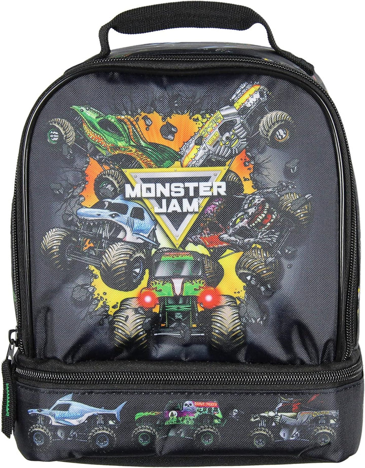 Monster Jam Grave Digger Megalodon Pirate's Curse Dual Compartment Lunch Box Bag