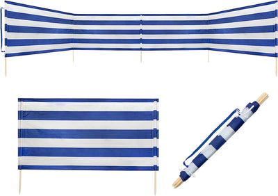 Idena - Windschutz in Blau-Weiss inkl. Gummihammer (weiss), mit Holzstäben, Tragegurt und Fixierungs