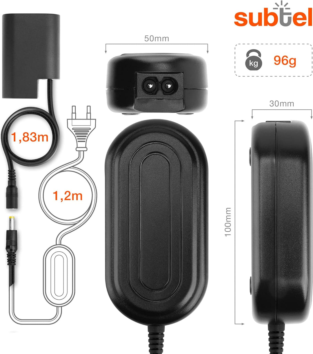 subtel® Netzteil DMW-AC8 + DMW-DCC12 für Panasonic Lumix DMC-GH3 DMC-GH4 DC-GH5 GH9 Kamera, Camcorde