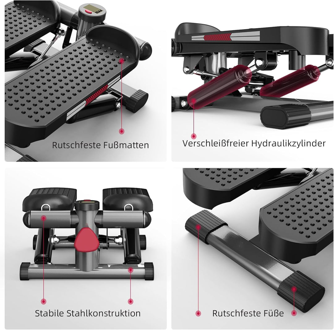 ST1 Mini-Stepper für Zuhause, 2-in-1 Up-Down Swing Stepper mit Power Ropes, LCD-Display, Einstellbar